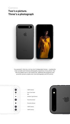 an advertisement for the iphone is shown in black and white, with three different colors