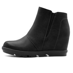 a pair of black boots with zippers on the side and an inner wedged sole