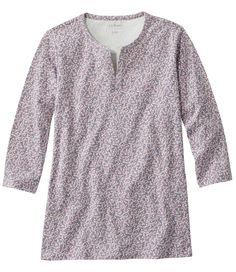 Our printed split-neck tunic top in a perfectly flattering longer length - at an unbeatable value. Slightly Fitted: Softly shapes the body. Falls at low hip. 100% cotton. Machine wash and dry. Pretty embroidered trim at split V-neckline. Side slits. Imported. Printed Tops For Loungewear In Fall, Printed Tops For Fall Loungewear, Floral Print V-neck Top For Loungewear, Casual Stretch Top With Split Neck, Fall Split Neck Tunic, Casual Long Sleeve Floral Print Tunic, Cotton Split Neck Printed Tops, Cotton Printed Split Neck Tops, Printed Cotton Tops With Split Neck