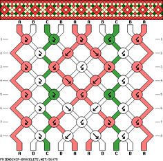 the knitting pattern is shown in red, green and white yarn with numbers on it