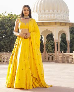 Beautiful Yellow Lehenga Set - www.riafashions.com Yellow Semi-stitched Sets For Navratri, Yellow Saree Set With Mirror Work, Yellow Wedding Gown For Eid, Yellow Semi-stitched Gown For Eid, Yellow Georgette Choli For Festivals, Yellow Wedding Gown For Festivals, Festive Yellow Georgette Sharara, Yellow Palazzo Set With Mirror Work And Traditional Drape, Yellow Traditional Drape Palazzo Set With Mirror Work