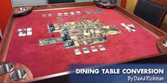 a dining table covered in cards and magnets with the words dining table convention written on it