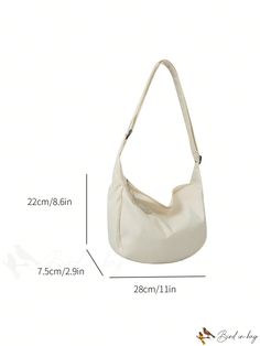 BirdinBag - Polyester White Hobo Bag with Convenient Zipper Closure Casual Tote Baguette Bag With Zipper, Casual Tote Baguette Bag With Zipper Closure, Casual Crossbody Baguette Bag With Zipper Closure, Casual Handheld Shoulder Bag With Zipper Closure, Versatile Canvas Satchel With Zipper, Casual Handheld Shoulder Bag With Zipper, Trendy School Hobo Bag With Zipper Closure, Daily Use Solid Canvas Bag With Zipper, Casual Baguette Bag With Zipper Closure For Travel