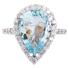 3.82 Carat Natural Aquamarine 14K Solid White Gold Diamond Ring - Fashion Strada Gold Diamond Ring, White Gold Diamond Rings, Aquamarine Stone, Natural Aquamarine, Gold Diamond Rings, Diamond Stone, Blue Stone, White Gold Diamonds, Aquamarine