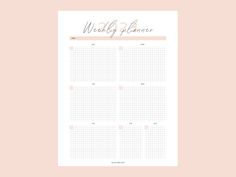 the weekly planner is shown on a pink background