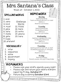 a printable worksheet for mrs santana's class, with the words spelling