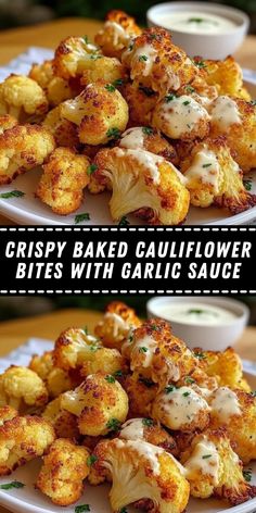 crispy baked cauliflower bites with garlic sauce