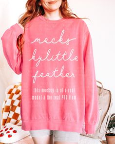 Pink Casual Sweatshirt With Custom Print, Pink Cotton Sweatshirt With Custom Print, Customizable Pink Tops For Fall, Pink Crew Neck Sweatshirt With Branding, Sweater Mockup, Boho Pullover, Sweatshirt Mockup, Boho Sweater, Real Model