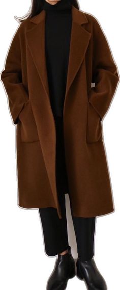 Business Wool Long Coat With Pockets, Business Long Wool Coat With Pockets, Oversized Brown Wool Coat For Work, Long Sweater Coat With Pockets For Work, Long Wool Coat For Fall Workwear, Long Wool Coat For Workwear, Fall Season, Long Brown Wool Coat For Office, Solid Wool Long Coat For Work, Solid Long Wool Coat For Work