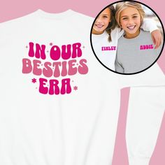 "Youth sizes available. Please click link below! https://www.etsy.com/listing/1644597015/in-our-besties-era-sweatshirt-bestie?click_key=336412bb7b934ed00362df5564e25a672614cae0%3A1644597015&click_sum=304d98b8&ref=shop_home_feat_3&sts=1 If you have any requests for different sizes or styles (hoodies, long sleeves, etc.), please feel free to send me a private message. I'd love to accommodate you! PRODUCT Gildan 18000 Crewneck Sweatshirt- Super soft and comfortable! Unisex Adult Sizing  MATERIAL 50 Cute Easy Outfits For School, Best Friend Test, Best Friend Hoodies, Christmas Wallpaper Iphone Cute, Stitch Toy, Best Friend Activities, Taylor Swift Birthday, Cute Birthday Ideas