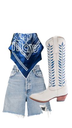 a pair of high waisted shorts and cowboy boots with bandannas on them