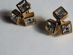 Authentic and signed item VERY GOOD CONDITION 2.5 x 2.5 centimeters or 0.98 x 0.98 inch Vintage Rectangular Formal Earrings, Vintage Square Earrings For Gift, Luxury Rectangular Earrings For Evening, Elegant Square Earrings For Formal Occasions, Elegant Rectangular Clip-on Earrings For Formal Events, Gold Earrings With Rectangular Stone For Formal Occasions, Luxury Square Earrings For Formal Occasions, Gold Square Earrings For Formal Events, Gold Square Earrings For Formal Occasions