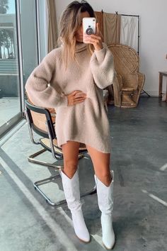 Beau Beige Sweater Dress – 12th Tribe Beige Sweater Dress, Beige Knit Sweater, Sweater Dress Outfit, Beige Sweater, Outfit Inspo Fall, Fall Fashion Outfits