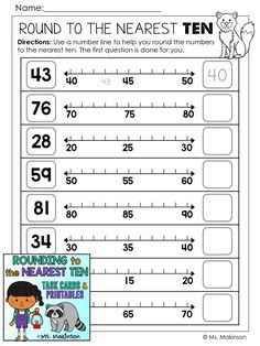 worksheet for rounding to the nearest ten with pictures and numbers on top of it