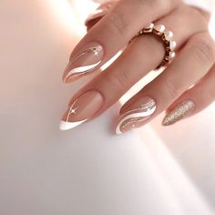 Easy Nails, Her Nails, Almond Nails Designs, White Nail, Classy Nails, Fancy Nails, Nail Polishes