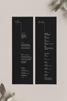 two black and white menus on top of each other