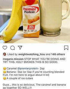 a bottle of protein drink next to a banana