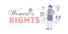 the words women's rights are shown above a woman standing with her hands on her hips