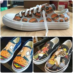 Bobs Burgers Vans Closet Painting Ideas, Closet Painting, Sneaker Painting, Bobs Burgers Family, Converse Art, Shoe Painting Ideas