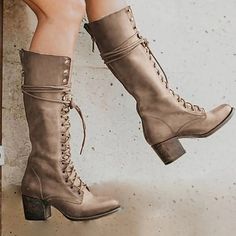 Category:Boots; Upper Materials:PU; Season:Fall,Winter; Heel Type:Chunky Heel; Gender:Women's; Toe Shape:Round Toe; Type:Knee High Boots; Style:Casual,Industrial Style; Heel Height(inch):2-3; Outsole Materials:Rubber; Occasion:Daily,Outdoor; Closure Type:Lace-up; Listing Date:09/14/2023; Production mode:External procurement; 2024 Trends:Motorcycle Boots,Plus Size,Work Boots; Size chart date source:Provided by Supplier. Viking Boots, Khaki Heels, Thick Heel Boots, Lace Up Boots Women, Popular Boots, Boots Woman, Tall Riding Boots, Thick Heel, Block Heel Boots