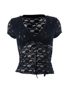 ⚡️Buy Lace V Neck Tie Up Short Sleeve Blouse Black S under $18.00 in Short Sleeves Online. Style: Casual/Vintage/Sexy/Vacation. Fabric Content: Polyester. Fit Type: Slim Fit. Neckline: V Neck. Sleeve Length: Short Sleeve. Lace Design: The all over lace design of this slim fit top adds a sexy, feminine touch to any outfit, making it perfect for both casual and vacation wear.. playful Sense: The playful bow decor gives it a girlish charm, adding a fun and sweet twist to the overall design.. V Neck Flirty Fitted Short Sleeve Blouse, Fitted Lace Trim Coquette Tops, Fitted Gothic V-neck Top, Gothic Fitted Lace Tops, Black Coquette Tops For Party, Black Coquette Party Tops, Flirty Lace Trim Top For Night Out, Coquette Lace Trim Top For Night Out, Fitted Gothic Short Sleeve Tops