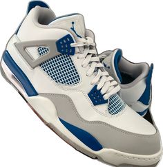 Nike Air Jordan 4 For Sports With Branded Insole, Nike Air Jordan 4 Sports Shoes, Blue Leather Training Sneakers, Blue Air Jordan 4 Sporty Shoes For Sports, Blue Low-top Air Jordan 4 For Sports, Blue Air Jordan 4 Sports Shoes With Branded Insole, Blue Air Jordan 4 With Branded Insole For Sports, Blue Leather Air Jordan 4 For Sports, Blue Leather Air Jordan 4 Sports Shoes