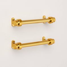 two brass handles on a white background