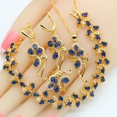 Blue Flower Sapphire Jewelry Sets 18K Gold for Women Blue Sapphire Jewelry Set, Sapphire Jewelry Set, Blue Sapphire Jewelry, Gold For Women, Costume Jewelry Sets, Gold Jewelry Sets, Flower Blue, Silver Jewellery Sets