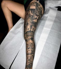 a person with a tattoo on their leg