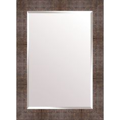 a square mirror with a brown border around it