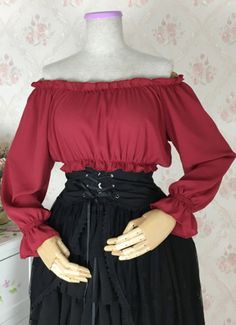 Steampunk Renaissance Blouse Women Cropped Off The Shoulder Blouse Long Sleeve Crop Top     Color:  As Picture   Applicable People:Adult   Gender:Women   Material: This Blouses is made of  High Quality Chiffon And Cotton, soft and comfortable to wear   Package Includes: One Blouses   Occasion: Masquerade,Birthday Party,Cosplay Party,and it's a good gift for Girlfriend,Daughter       Size:(cm)   One Size,Bust80-100cm,Waist76-100cm,Length34cm,Sleeve60cm   The chest, wa Gothic Style Cosplay Top For Fall, Gothic Long Sleeve Tops For Costume Party, Gothic Tops For Costume Party In Fall, Gothic Top For Costume Party In Fall, Fall Cosplay Long Sleeve Tops, Spring Punk Tops For Cosplay, Spring Punk Cosplay Tops, Punk Tops For Fall Costume Party, Punk Tops For Costume Party In Fall