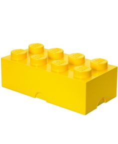 a yellow lego brick is shown with six small bricks in the bottom right hand corner