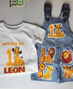 This item is not a licensed product. I do not claim ownership of any character or image used in my designs. Copyrights and/or trademarks of any character and/or image used belong to their respective owners and are not being sold. ADD ON MATCHING FAMILY SHIRTS CHECK MY OTHER LISTINGS** Lion King Birthday Party Outfit, 1st Birthday Lion King Theme, Lion King First Birthday Photoshoot, Lion King Birthday Shirt Family, Painted Overalls, Roi Lion Simba, Lion King Clothes, Toddler Birthday Outfit, King Painting