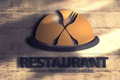 a restaurant logo with fork and knife in the center on a wooden background that says restaurant your tagine gourmet