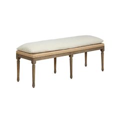 Furniture classics milton bench with loose neutral cushion on top of classic light wood carved legs on a white background Cushioned Bench Seat, Cushioned Bench, Linen Bench, Oak Bench, Bench Seat Cushion, Classic Farmhouse, Traditional Dining, Traditional Dining Room, Dining Benches