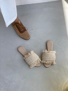 Upper: cotton yarn Insole: leather Comfy, soft and non-stretching Beige Slides For Spring Vacation, Chic Beige Slides For Vacation, Woven Natural Color Slides For Spring, Natural Woven Slides For Spring, Cream Slip-on Slides For The Beach, Comfortable Cotton Sandals For Summer, Natural Color Woven Slides For Spring, Comfortable Cotton Summer Sandals, Cream Slides For Vacation In Spring