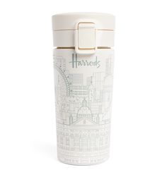 Harrods London Skyline Travel Cup | Harrods US Professional Knife Sharpener, Kitchenware Design, Harrods London, Kitchen Jars, London Skyline, Glass Water Bottle, Travel Cup, Mackenzie Childs, Glass Kitchen