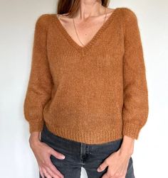 Casia sweater V-neck by Refined Knitwear, knitting pattern Refined Knitwear, Mohair Knitting, Stitch Markers Knitting, Icelandic Sweaters, Nordic Sweater, Woolen Sweaters, Knitting Kit, Beginner Knitting Projects, Embroidery Patterns Free