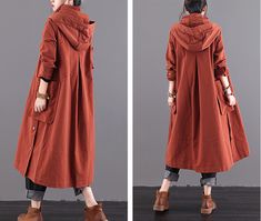 Long Women Casual Hooded Parka Plus Size Coat Jacket ,Custom make service available! Please feel free to contact us if you want this dress custom made.Materials used: cotton blendedSize: M: chest:112 cm length:103 cm sleeve：57 cm L : chest:116 cm length:104 cm sleeve：58 cm Most of our dresses are made of cotton linen fabric, soft and breathy. loose dresses to make you comfortable all the time.Flattering cut. Makes you look slimmer and matches easily.Payment:We accept payment by paypal and credit Dark Academia Outfits, Plus Size Coat, Dresses To Make, Long Jackets For Women, Fall Fashion Coats, Academia Outfits, Knee Length Coat, Loose Dresses, Oversize Women