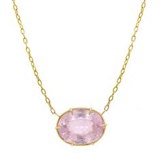 Gold & Stone Necklace - This split necklace features a horizontally-mounted oval kunzite, frame-set in 14k gold and suspended on an adjustable 14k gold chain. Hook clasp closure. Pink Oval 14k Gold Necklace, Kunzite Jewelry, Gold Stone Necklace, Artful Home, Rainbow High, Gold Stone, Hook Clasp, Frame Set, Stone Necklace