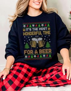 It's the Most Wonderful Time for a Beer Sweatshirt | Funny Ugly Christmas Sweater | Holiday Party Apparel | Ugly Christmas Beer Shirt Raise a glass to the holidays with the "It's the Most Wonderful Time for a Beer" Sweatshirt! This funny, ugly Christmas sweater is perfect for beer lovers who want to add some festive fun to their holiday wardrobe. Whether you're attending a holiday party, relaxing with friends, or just enjoying a cold one, this cozy sweatshirt is sure to spread cheer and laughter. Ideal as a gift or for wearing at any festive gathering! Beer-Lover's Holiday Shirt Perfect for Ugly Sweater Parties Funny & Festive Design -We use Bella Canvas,Circle Clothing,Gildan Softstyle brands,If there is a specific brand you would like please add a note to seller at checkout.Avaible inven Beer Christmas Sweater, Beer Sweatshirt, Ugly Sweater Funny, Funny Ugly Christmas Sweater, Christmas Beer, Ugly Christmas Sweater Funny, Ugly Sweater Party, Party Funny, Festive Design