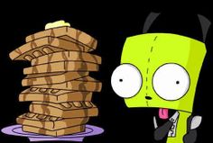 cartoon character with stack of pancakes in front of him on a black background and the caption reads, don't you think?