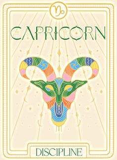 the zodiac sign for capricorn is depicted in this colorful card deck design, with an animal's head painted on it