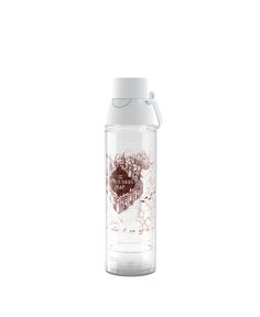 a water bottle with a heart on the front and bottom, sitting against a white background