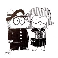 a drawing of two people standing next to each other