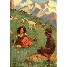 two children are sitting in the grass with sheep behind them and one child is feeding