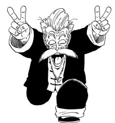 an ink drawing of a man with his hands in the air and two fingers out