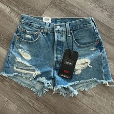 Never Worn/Brand New With Tags, Size 26 Cutoff Jean Shorts, Denim Cutoff Shorts, Levi’s Jeans, Levi’s 501, Jeans For Short Women, Cuffed Shorts, Levi Jeans 501, Distressed Shorts, Levi Shorts