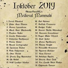 an old poster with the names and dates for inktober 2011 on it's side