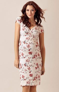 Our stylish floral print maternity dress is made from super soft premium French jersey in a delicious creamy shade that works beautifully with a fashionable nude palette. With a gently gathered crossover neckline and a knee length skirt with a hint of stretch, our Bardot dress fits to flatter. Sprinkled with a divine Japanese cherry blossom print in striking black and red bringing simple, refined elegance to your maternity partywear. Floral print Soft cream jersey Crossover neckline Maternity Wedding Dresses, Maternity Shift Dress, Summer Maternity Fashion, Maternity Wedding, Tiffany Rose, Cherry Blossom Print, Pregnancy Style, Pregnant Wedding, Pregnant Wedding Dress